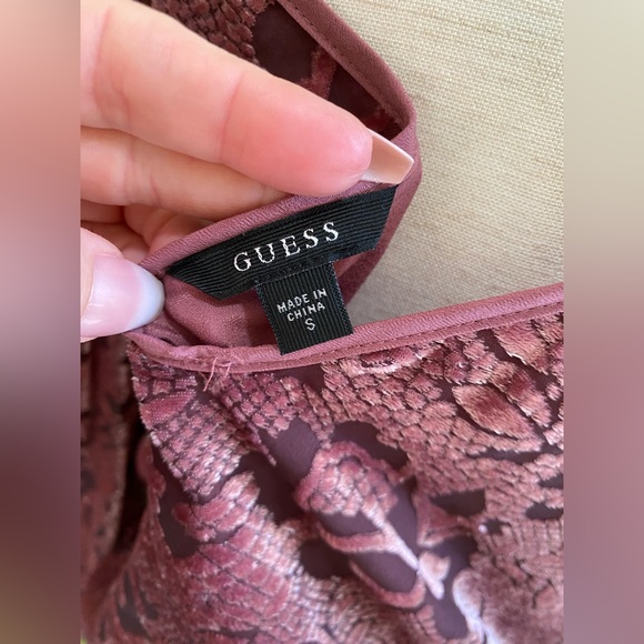Guess Brand Renaissance Inspired Velvet Blouse, Floral, Purple, Cold Shoulder - Picture 8 of 17